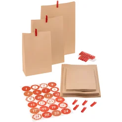 Basteln|Adventskalender|Adventskalender Bastelset 'Natur/Rot', 72-teilig