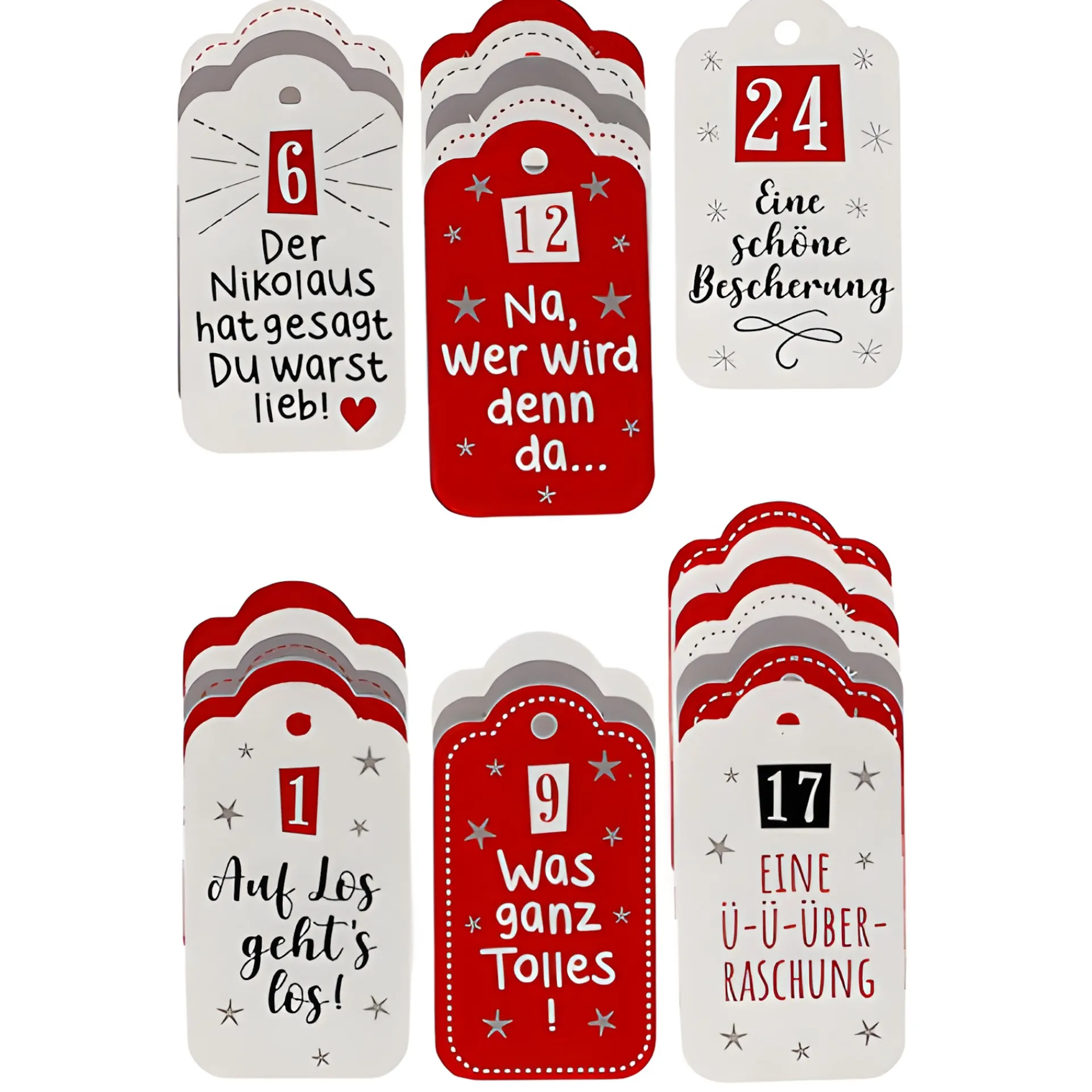 Basteln|Deko|Adventskalender-Anhänger mit Sprüchen, 24 Stück