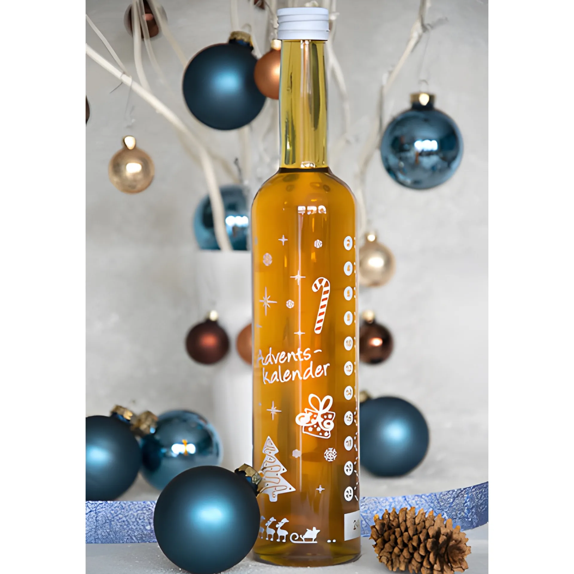 Adventskalender|Weihnachtliche Gläser & Flaschen|Adventskalender-Flasche 500 ml weiß