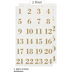 Deko|Adventskalender|Adventskalender-Zahlen 'Goldene Zahlen', 48 Stück