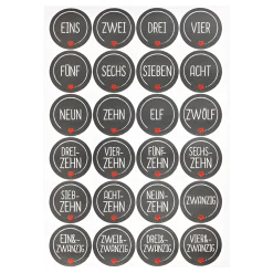 Deko|Adventskalender|Adventskalender-Zahlen in Worten, schwarz, 24 Stück