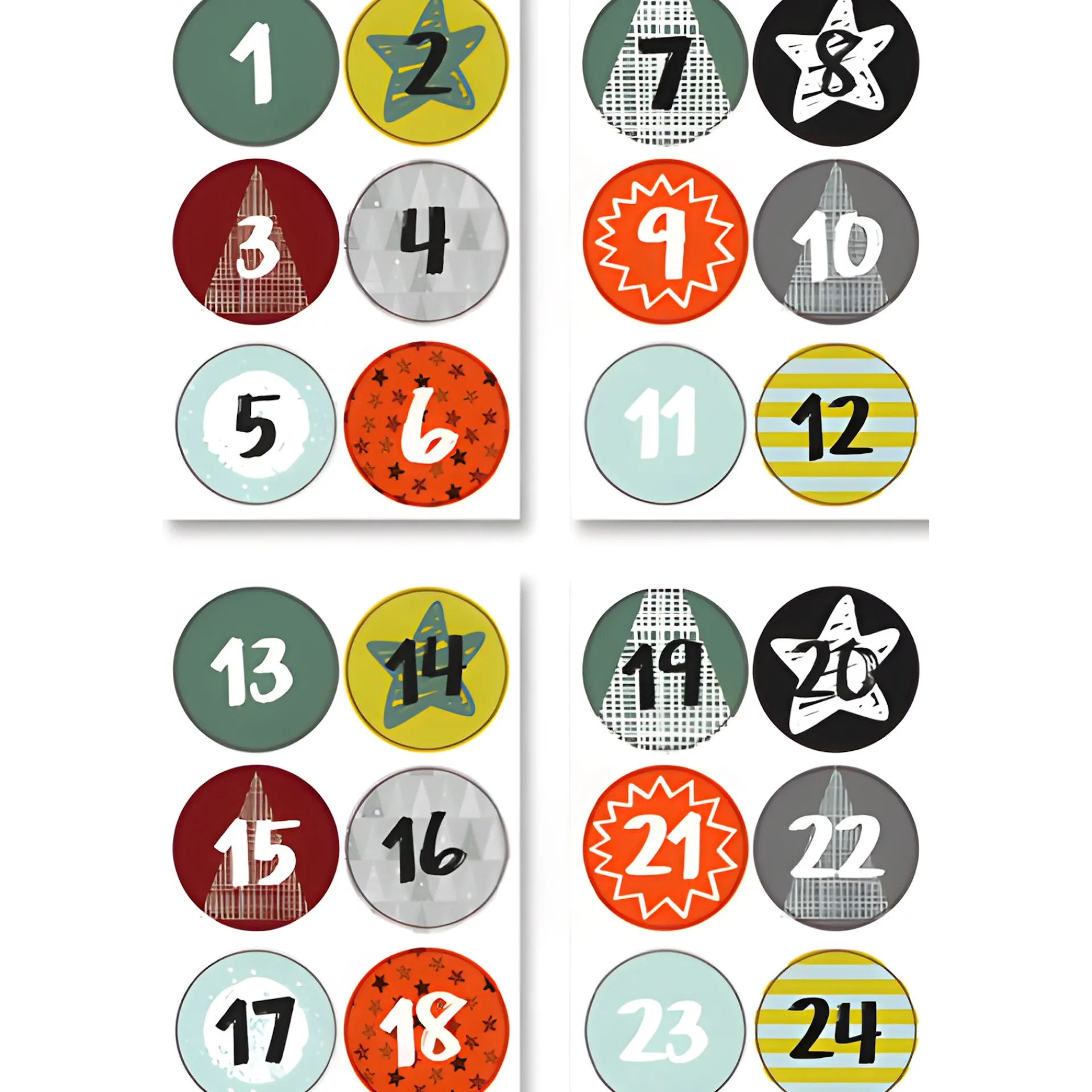 Folia Basteln|Deko|Adventskalender-Zahlen in 3 Farben, 72 Stück