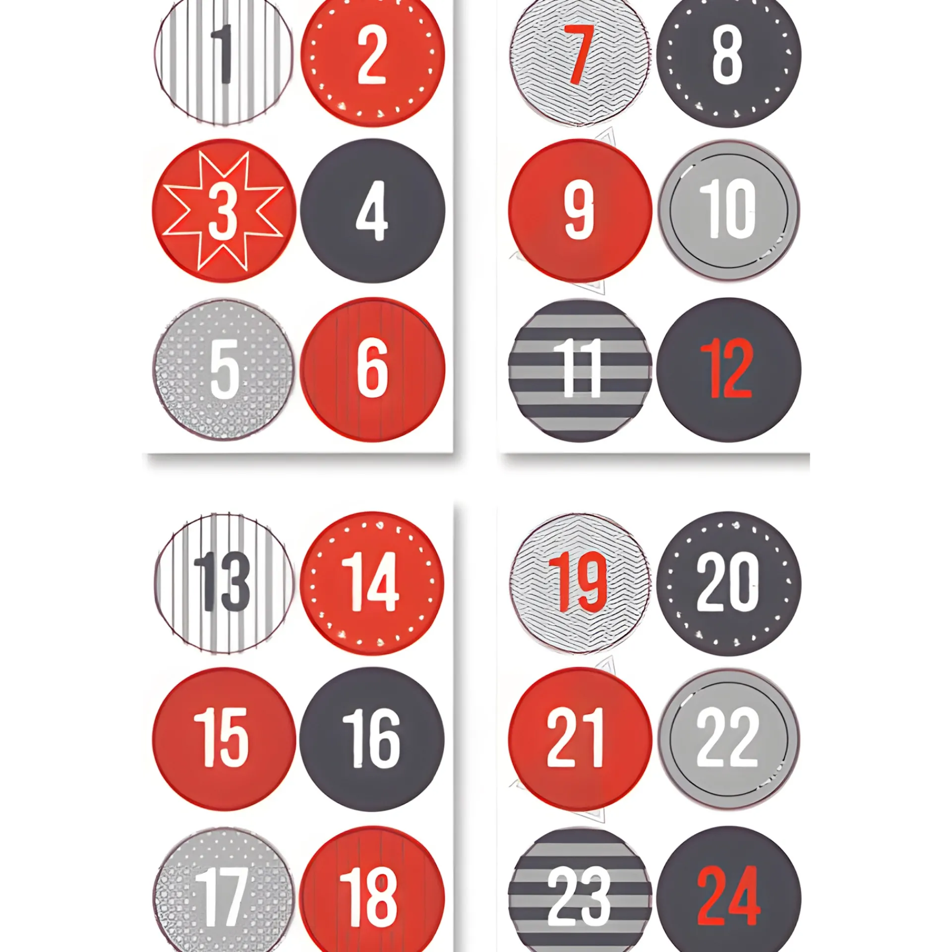 Folia Basteln|Deko|Adventskalender-Zahlen in 3 Farben, 72 Stück