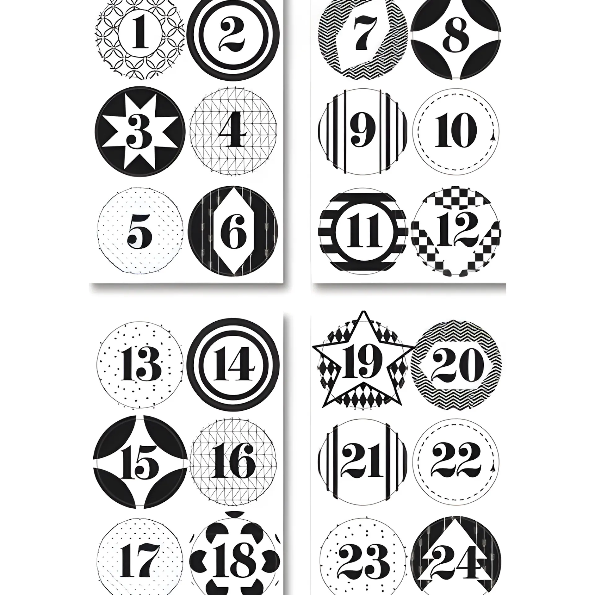 Folia Basteln|Deko|Adventskalender-Zahlen in 3 Farben, 72 Stück