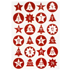 Deko|Adventskalender|Adventskalender-Zahlen mit Muster rot, 24 Stück