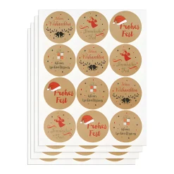 Deko|Aufkleber 'Weihnachtsgrüße' Ø 4,5 cm, braun, 48 Stück