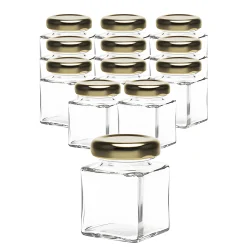 Gläser-Sets|12er Set Cubi 50 ml TO 38 mit Deckel gold