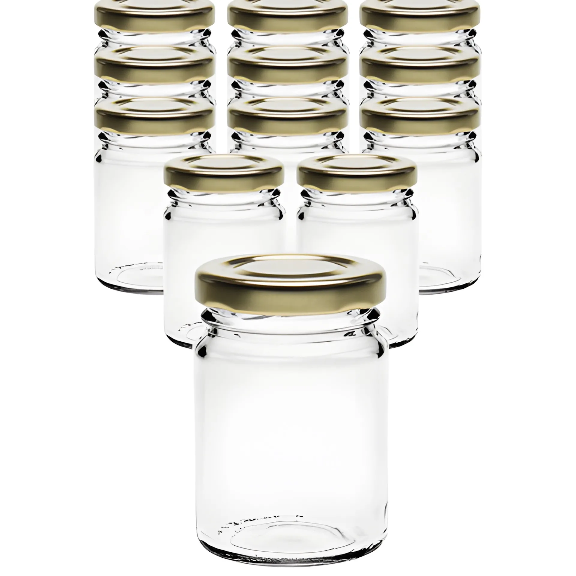 Gläser-Sets|12er Set Pott 106 ml mit Deckel gold