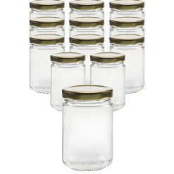 Gläser-Sets|12er Set Rundglas 159 ml mit Deckel gold