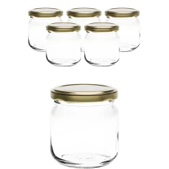 Gläser-Sets|6er Set Rundglas 212 ml nieder mit Deckel gold