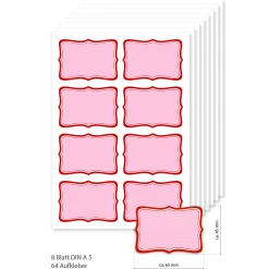 Kirschenzeit|Erdbeerzeit|Etiketten 65 x 45 mm rot gestreift, A5, 64 Stück