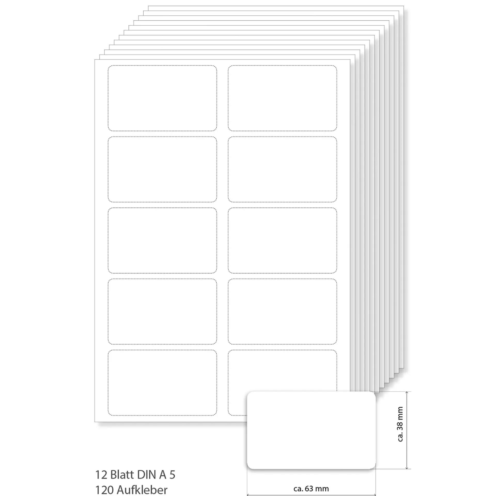 Etiketten Zum Beschriften|Bedruckbare Etiketten|Etiketten 63 x 38 mm weiß, A5, 120 Stück