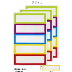 Etiketten Zum Beschriften|Etiketten 'Doppelrahmen in 5 Farben' 69 x 21 mm, 15 Stück