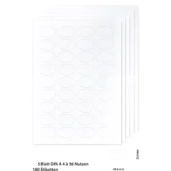 Saft & Sirup|Vital Shots|Etiketten oval 40,6 x 25,4 mm weiß -   5 Blatt A4