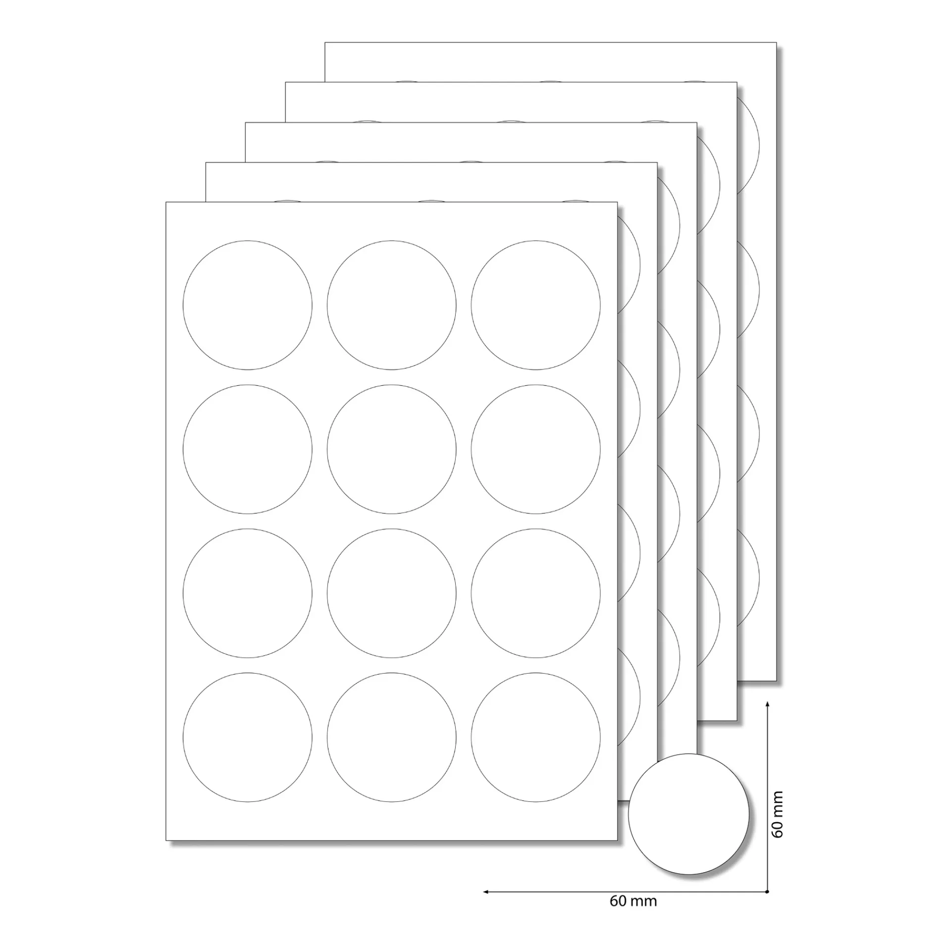 Etiketten Zum Beschriften|Bedruckbare Etiketten|Etiketten rund 60 mm weiß - 5 Blatt A4