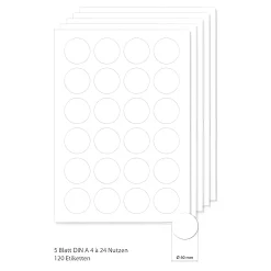 Etiketten Zum Beschriften|Bedruckbare Etiketten|Etiketten rund 40 mm weiß -  5 Blatt A4