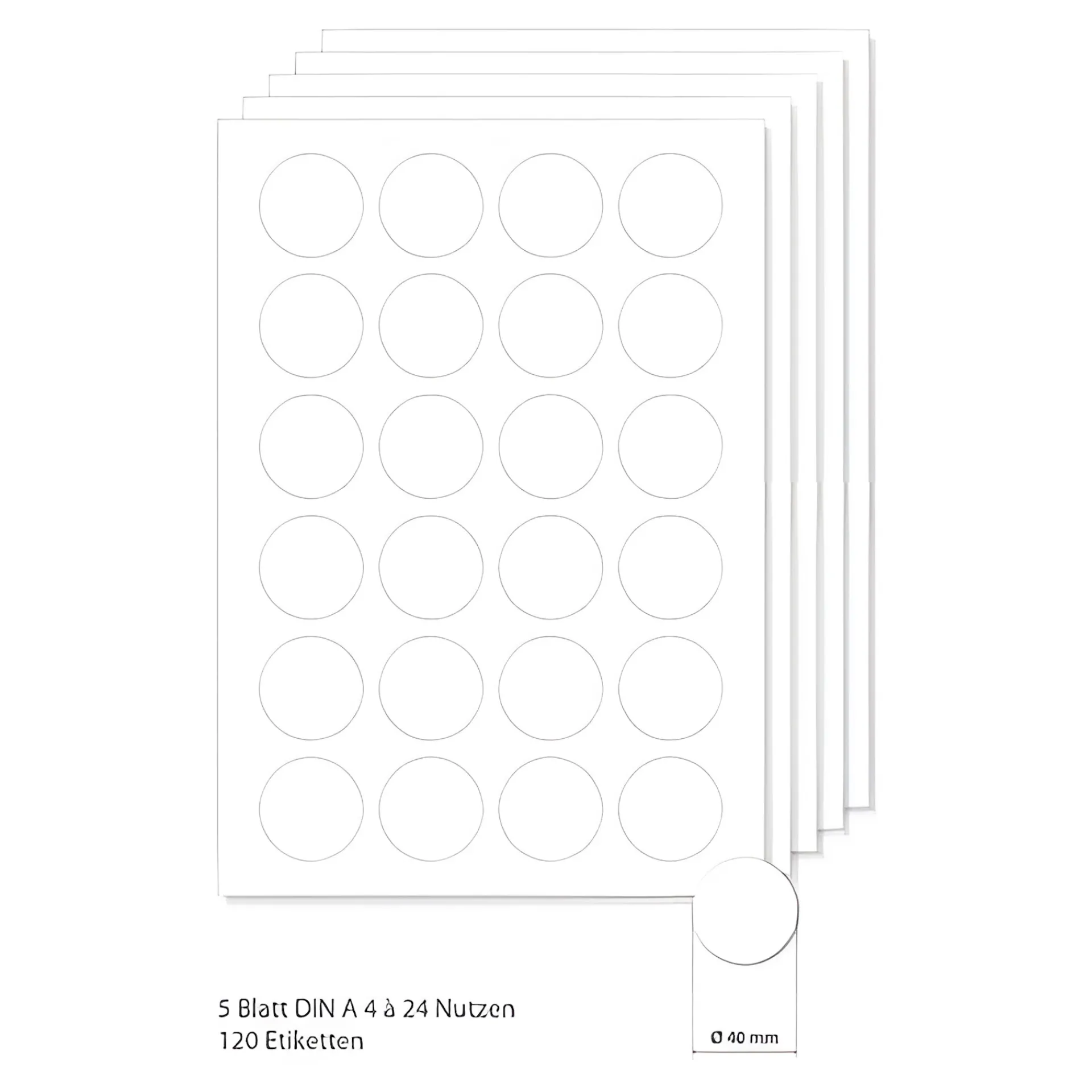 Etiketten Zum Beschriften|Bedruckbare Etiketten|Etiketten rund 40 mm weiß - 5 Blatt A4