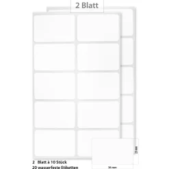 Etiketten Zum Beschriften|Etiketten 'Weiß 36 x 23 mm', wasserfest, 20 Stück