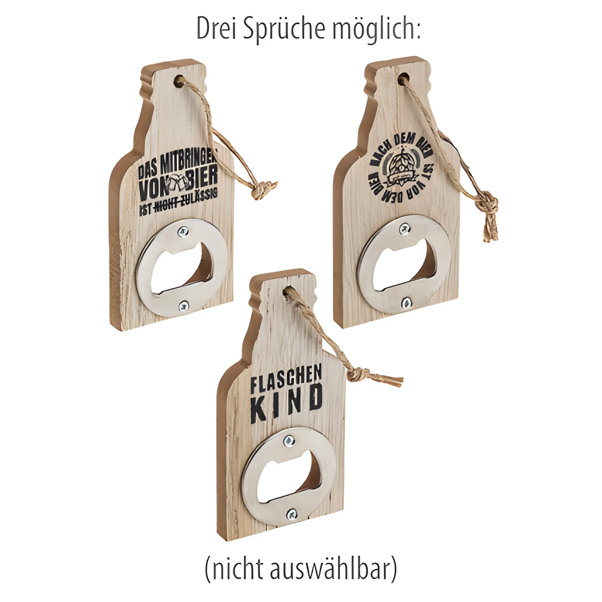 Flaschenöffner|Küchenhelfer|Flaschenöffner aus Holz mit Kordel, 10 cm