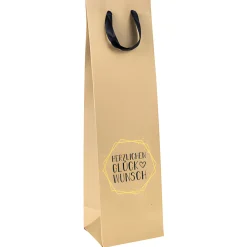 Weinflaschen-Verpackungen|Flaschentasche 'Herzlichen Glückwunsch' natur, 10 x 8 x 35 cm