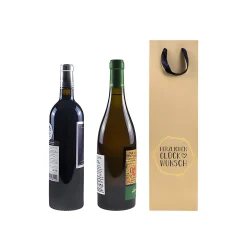 Weinflaschen-Verpackungen|Flaschentasche 'Herzlichen Glückwunsch' natur, 10 x 8 x 35 cm