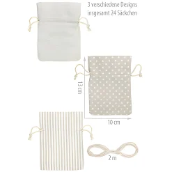 Folia Basteln|Adventskalender|Adventskalender-Beutel beige/weiß, 49-teilig