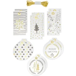 Folia Deko|Anhängeetiketten|Anhängeetikett weiß/gold, 12 Stück