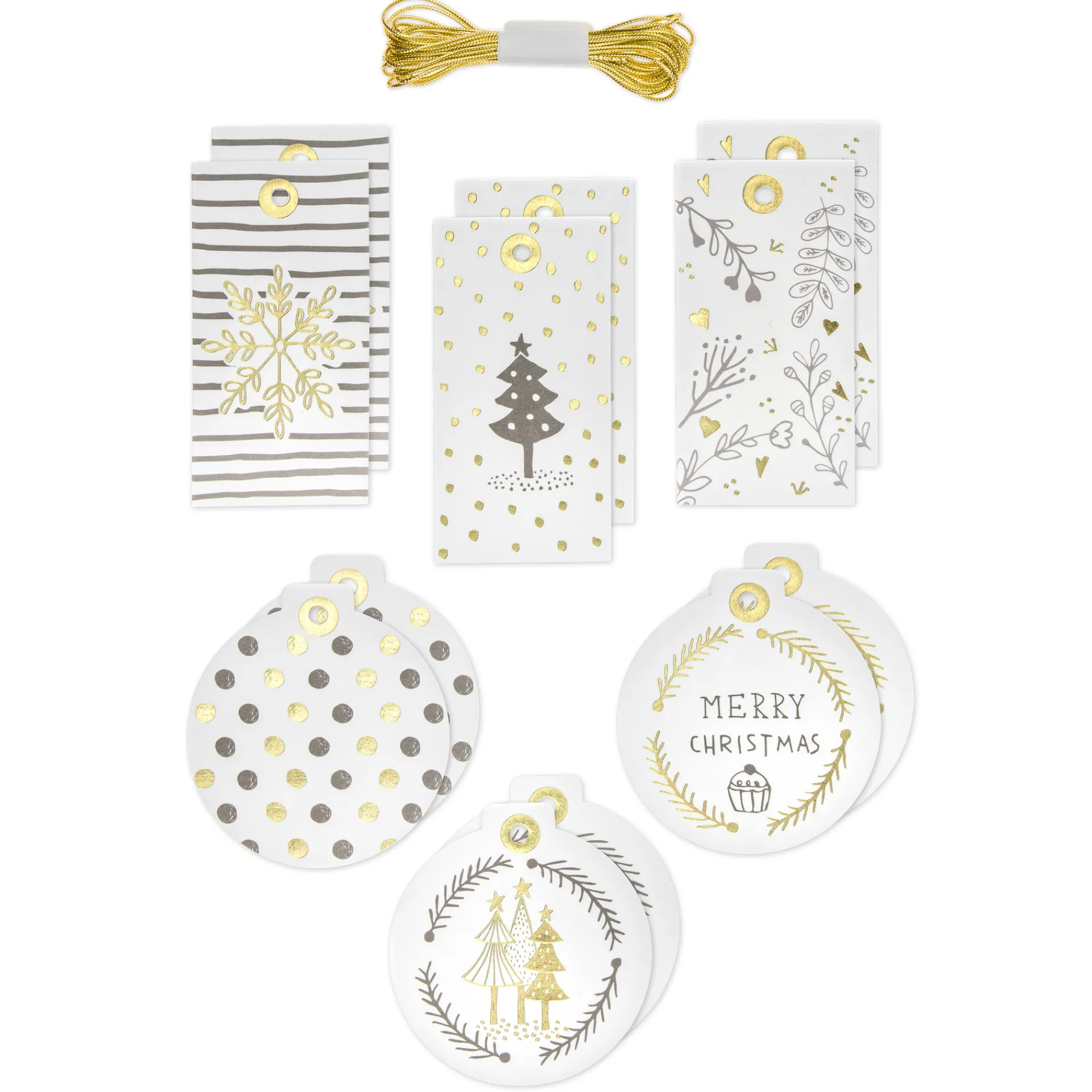 Folia Deko|Anhängeetiketten|Anhängeetikett weiß/gold, 12 Stück
