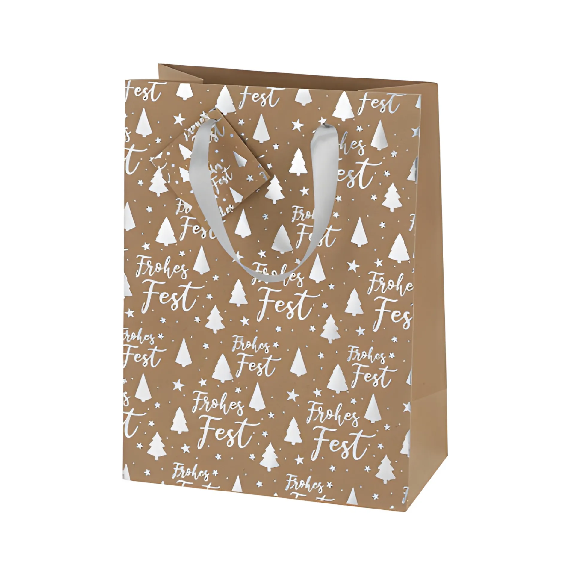 Winter|Verpackungen|Geschenktüte 'Frohes Fest' silber, mittel