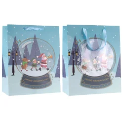 Verpackungen|Weihnachtsgeschenktüten|Geschenktüte 'Schneekugel' blau, groß