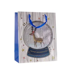 Verpackungen|Weihnachtsgeschenktüten|Geschenktüte 'Schneekugel mit Hirsch' weiß, groß