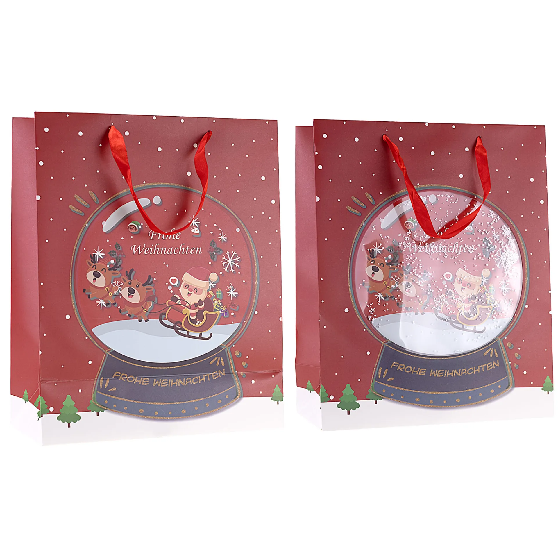 Verpackungen|Weihnachtsgeschenktüten|Geschenktüte 'Schneekugel' rot, groß
