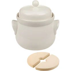 Gemüse Auf Vorrat|Fermentiergläser & Zubehör|Gärtopf  4 Liter creme-weiß mit Beschwerungssteinen