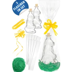 Ostern|Flaschen-Sets|Hasenflaschen 200 ml mit Deko, 3er Set