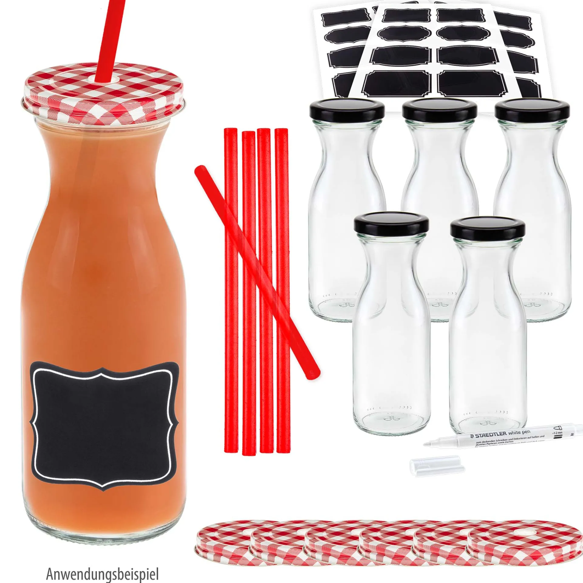 Beerenzeit|Saft & Sirup|Karaffenflasche 250 ml mit Trinkhalmdeckel, 6er Set