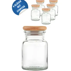 Gewürze Und Kräuter|Gläser-Sets|Korkenglas 150 ml mit Holzdeckel, 6er Set