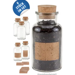 Gewürze Und Kräuter|Gläser-Sets|Korkenglas 300 ml mit Kork Etiketten, 6er Set