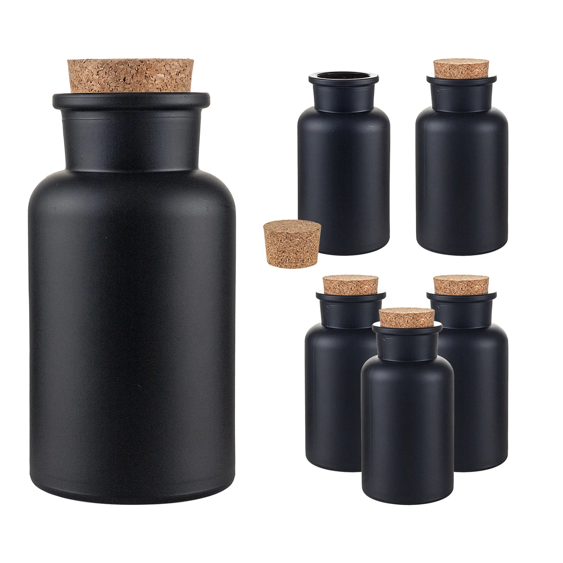 Gewürze Und Kräuter|Gläser-Sets|Korkenglas 300 ml schwarz matt beschichtet, 6er Set