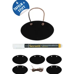 Tafeln Und Beschriftung|Tafeletiketten|Kreidetafel-Anhängeetikett oval, 6 Stück plus Stift