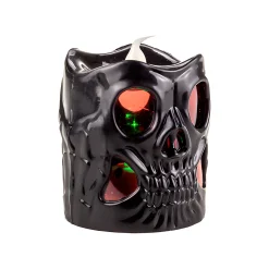 Halloween|Dekolichter|LED-Kerze 'Totenkopf' 6 x 6 cm, mit Farbwechsel, schwarz