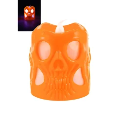Halloween|Dekolichter|LED-Kerze 'Totenkopf' 6 x 6 cm, mit Farbwechsel, orange