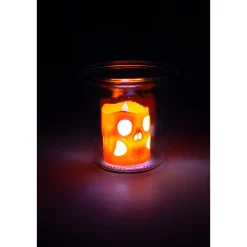 Halloween|Dekolichter|LED-Kerze 'Totenkopf' 6 x 6 cm, mit Farbwechsel, orange