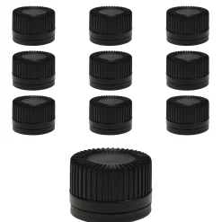 Schraubdeckel|PP 24 schwarz Kunststoff mit Originalitätsring, 10 Stück