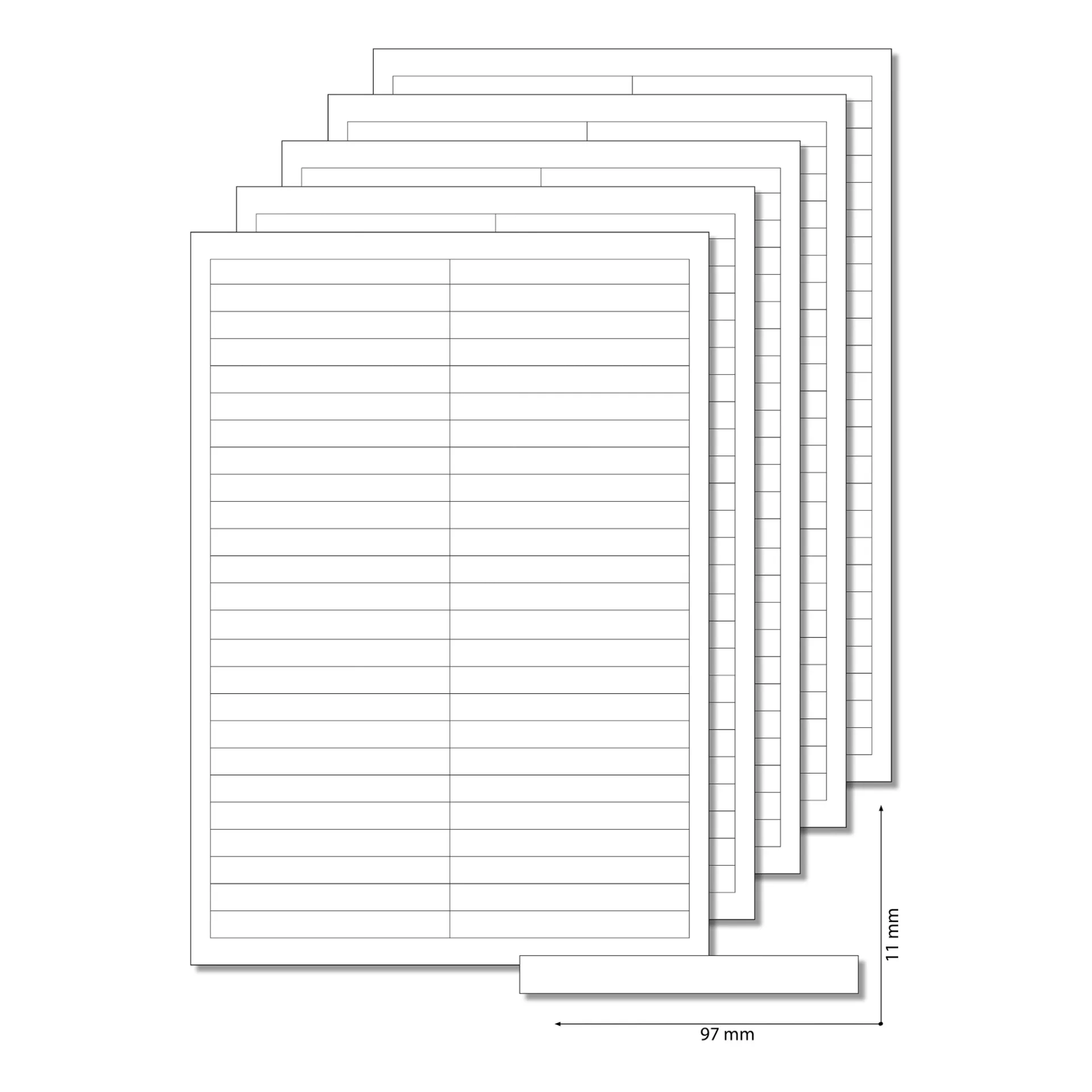Etiketten Zum Beschriften|Bedruckbare Etiketten|Siegeletiketten 97 x 11 mm weiß - 5 Blatt A4