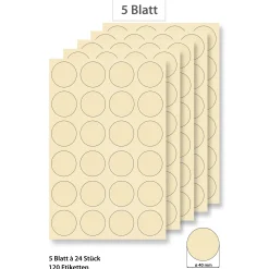 Etiketten Zum Beschriften|Bedruckbare Etiketten|Steffis Etiketten rund 40 mm creme - 5 Blatt A4