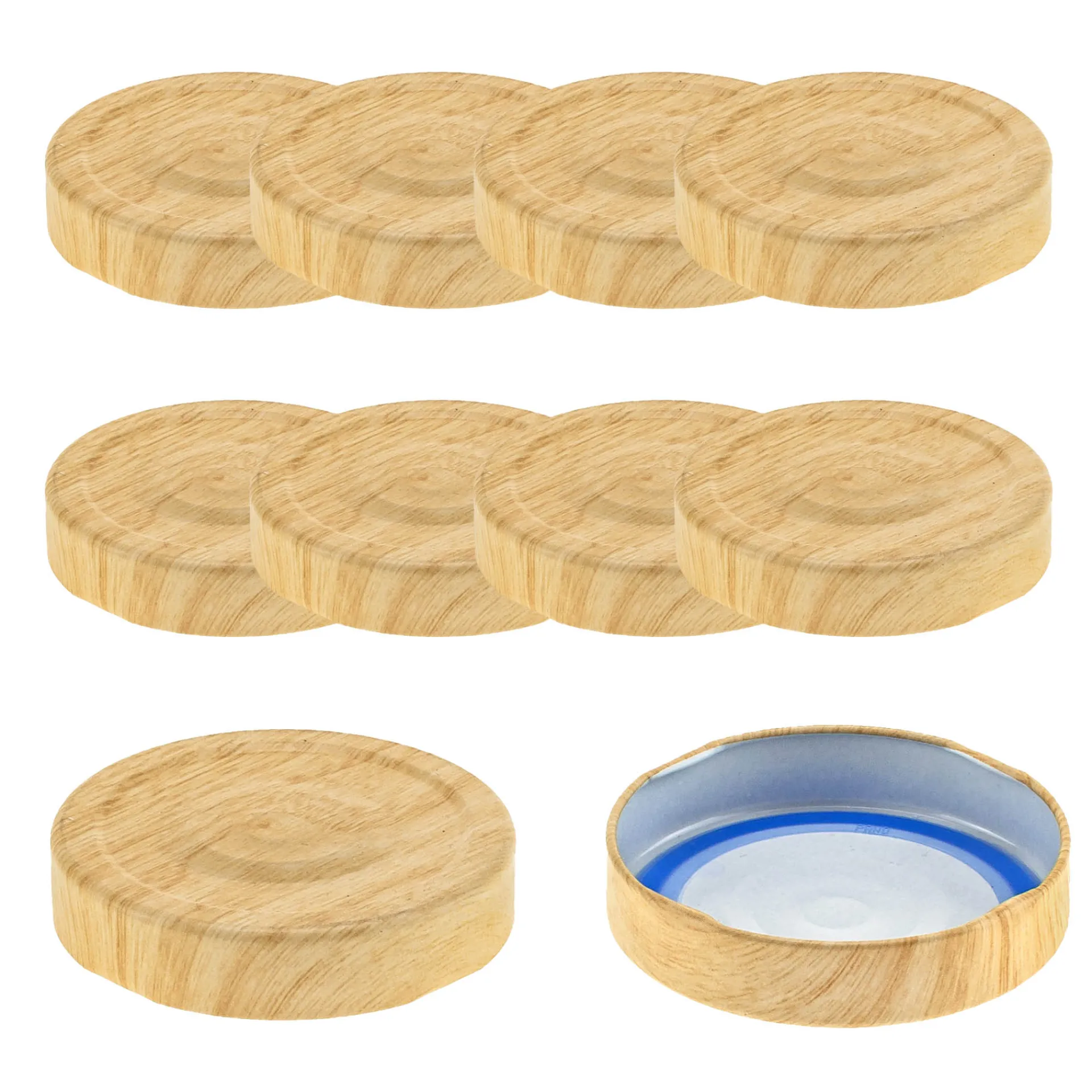 Blueseal Deckel|Twist-Off-Deckel Deep|TO 66 Deep Holzdekor matt past. mit Button BLUESEAL, 10 Stück