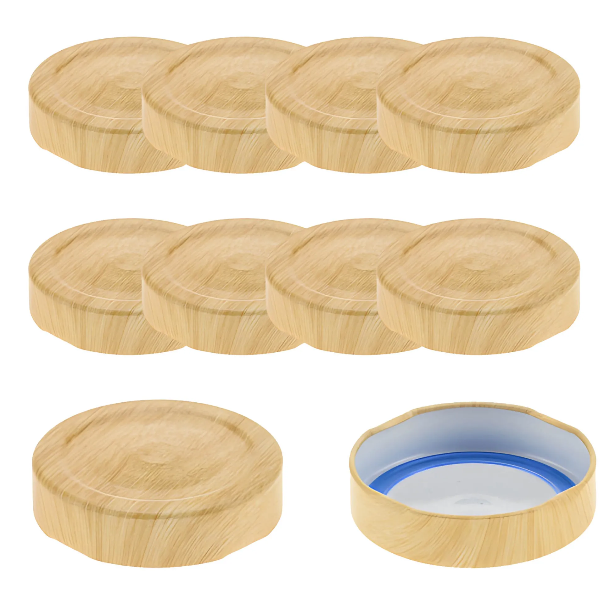 Blueseal Deckel|Twist-Off-Deckel Deep|TO 58 Deep Holzdekor matt past. mit Button BLUESEAL, 10 Stück