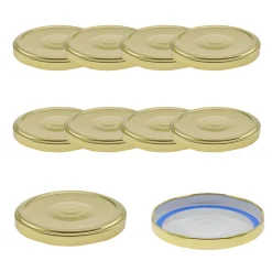 Blueseal Deckel|Twist-Off-Deckel|TO  82 gold past. mit Button BLUESEAL, 10 Stück