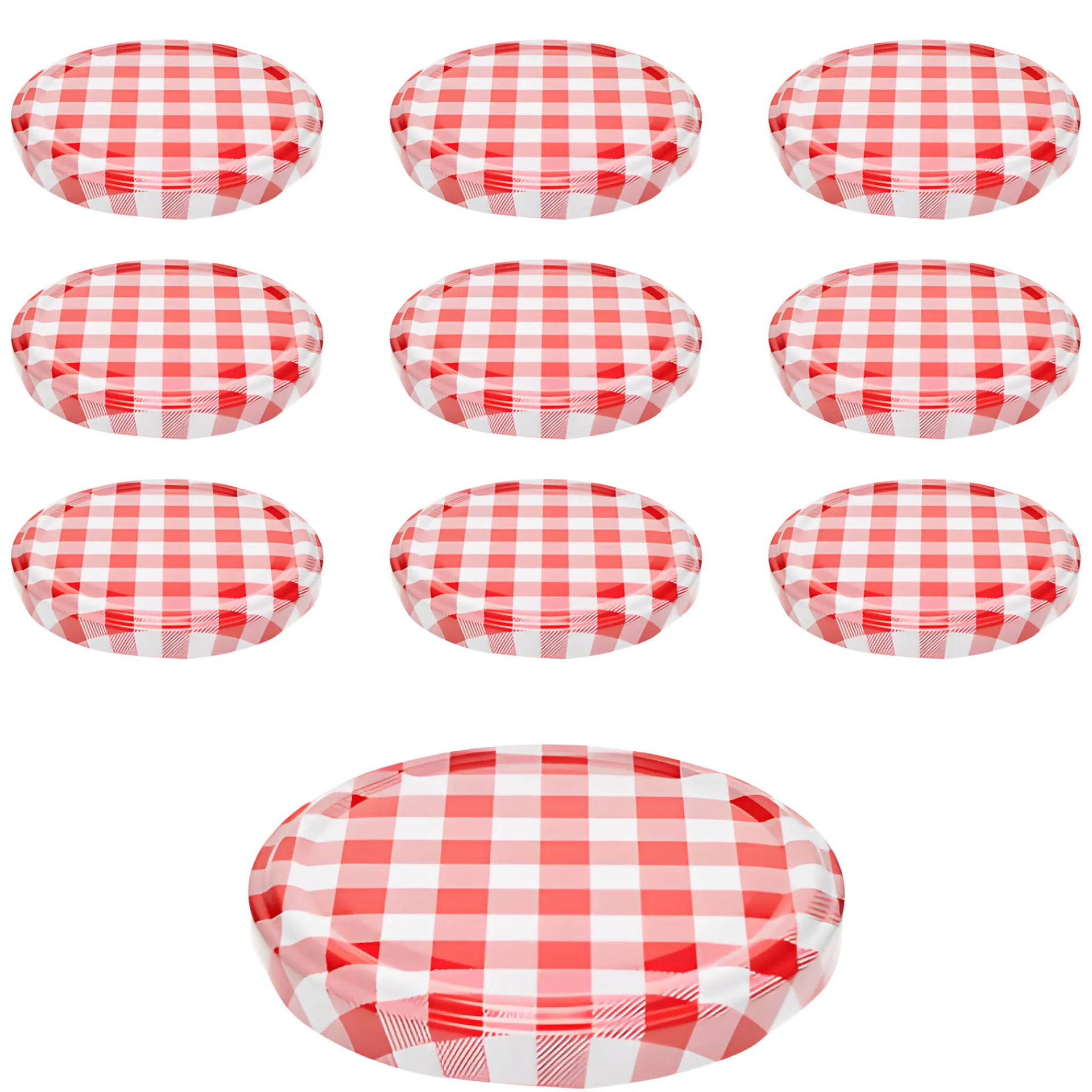Aufstriche Und Dips|Twist-Off-Deckel|TO 66 kariert rot/weiß ster., 10 Stück