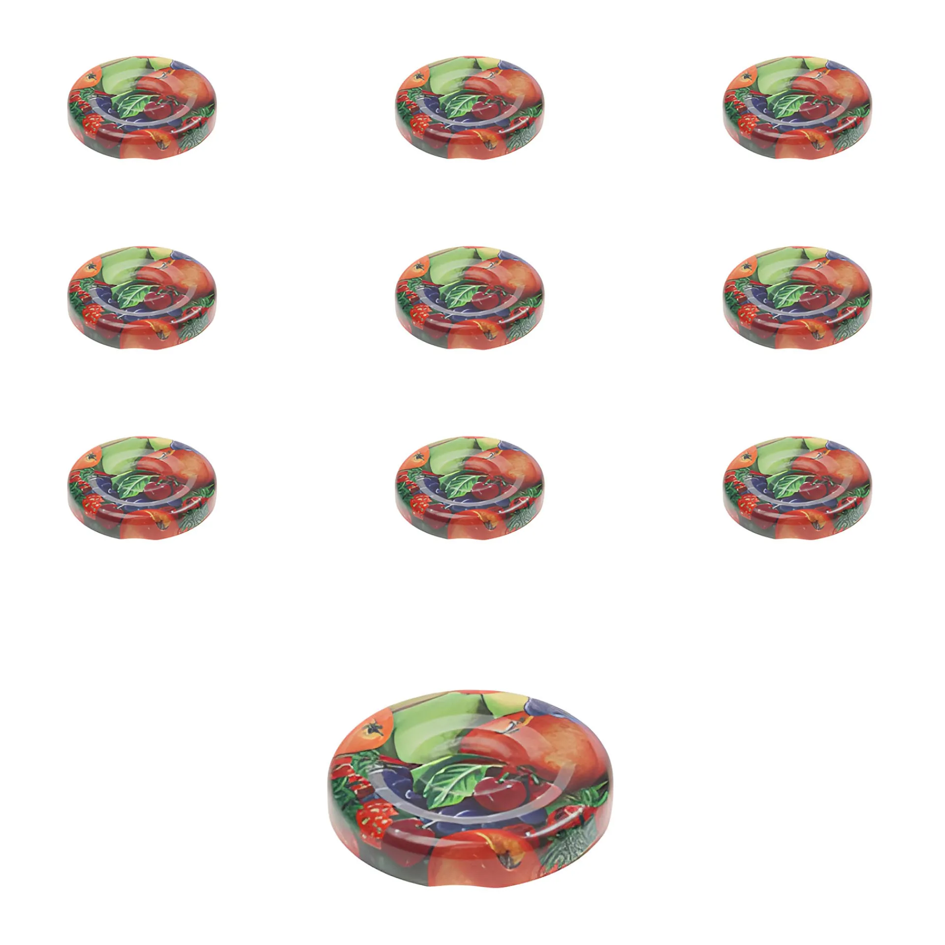 Twist-Off-Deckel|Twist-Off-Deckel|TO 48 Obstdekor past. mit Button, 10 Stück